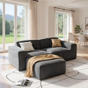 Amada 80" L-Shaped Sofa Modular Corduroy w/Deep Seats And High-Back