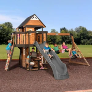 Creek Cedar Wood Swing Set with Wave Slide
