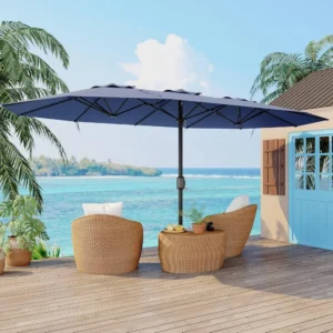 Outdoor Double-Sided Rectangle Market Umbrella, 15FT