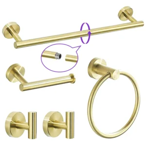 5 Piece Brushed Gold Bathroom stainless Set 23.6 Inch, Towel Bar ,Towel Rack