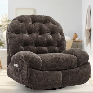 Korser Oversized ,Swivel, Power, Electric Recliner w/ USB Ports and Storage Chenille
