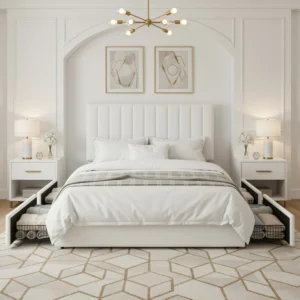 HOOMIC Full/Queen/King Velvet Storage Bed Frame , 4 Large Drawers, No Box Spring Needed