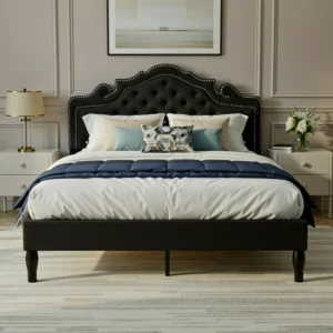 Full/Queen/King Size Velvet Frame with Adjustable Tiara Headboard, Diamond Tufted Upholstered