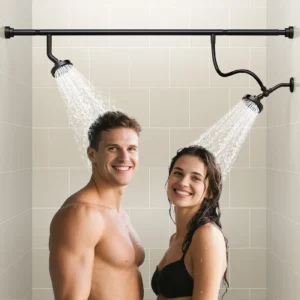 , High Pressure Double Shower Heads for Two People Rod, Two Showerhead System