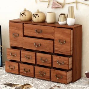 12 Drawer Wooden Apothecary Cabinet with Label Slot & Metal Handles ,Library Card Catalog box