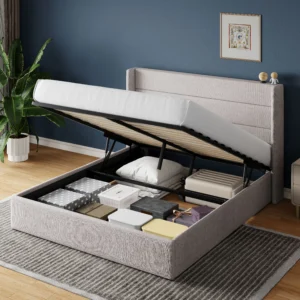 HOOMIC Lift Up Storage Bed with Wingback Headboard/Heavy-Duty Hydraulic