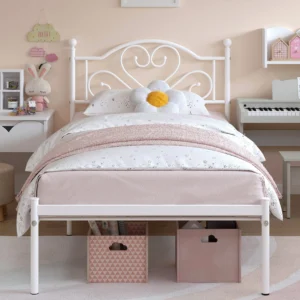 Twin Frame with Headboard, Heavy Duty Metal Platform Under Storage