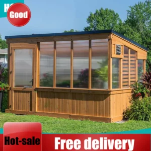 11' x 7' Cedar Wood and Polycarbonate Walk-in , Kit w/  Exhaust Fan, Windows, Hose Hook-Ups, PowerPort,