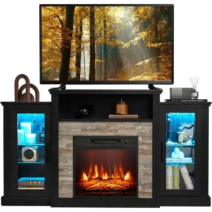 65 Electric Fireplace TV Stand with 18 Insert, 16 Color Lights, Remote & App Control,