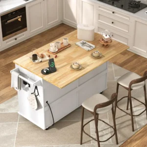 59 W Rolling Island with Drop Leaf – Movable Carts on Wheels