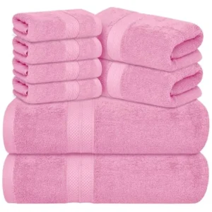 Luxury 8 Pcs Towels Set 2 Bath  2 Hand  and 4 Washcloths 100% Cotton Highly Absorbent